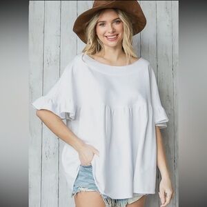 WHITE Solid Ruffled Babydoll Tunic Top